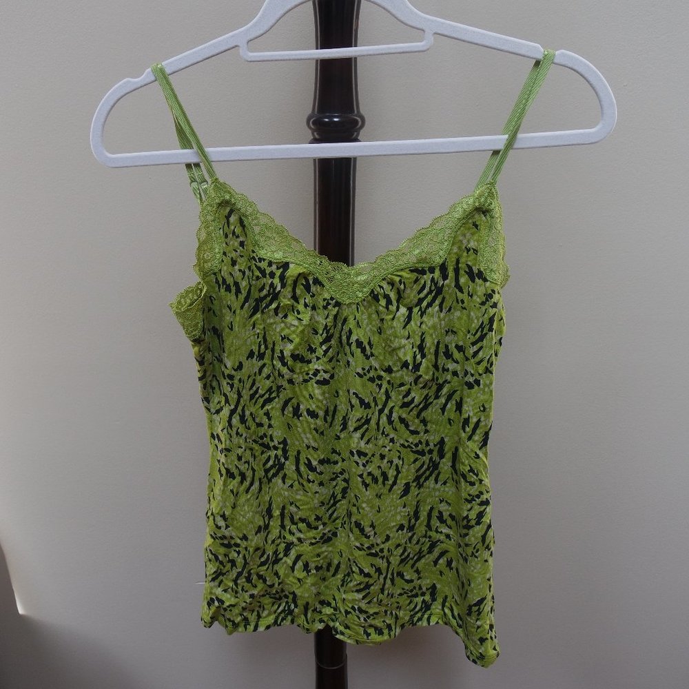 Express Green Print Cami with Lace Trim